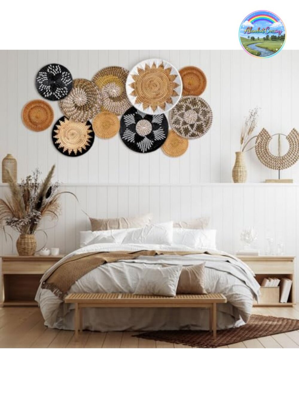 11 Pcs Boho Hanging Wall Basket Decor Handmade Woven Bulrush Art Set - Picture 4 of 6